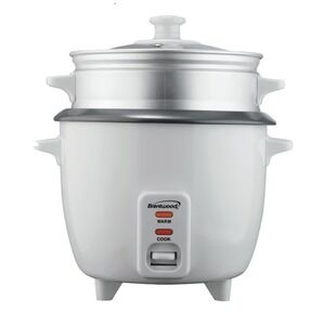 NEW! Large Brentwood 8 Cup Uncooked Rice Cooker, Non-Stick With Steamer In White